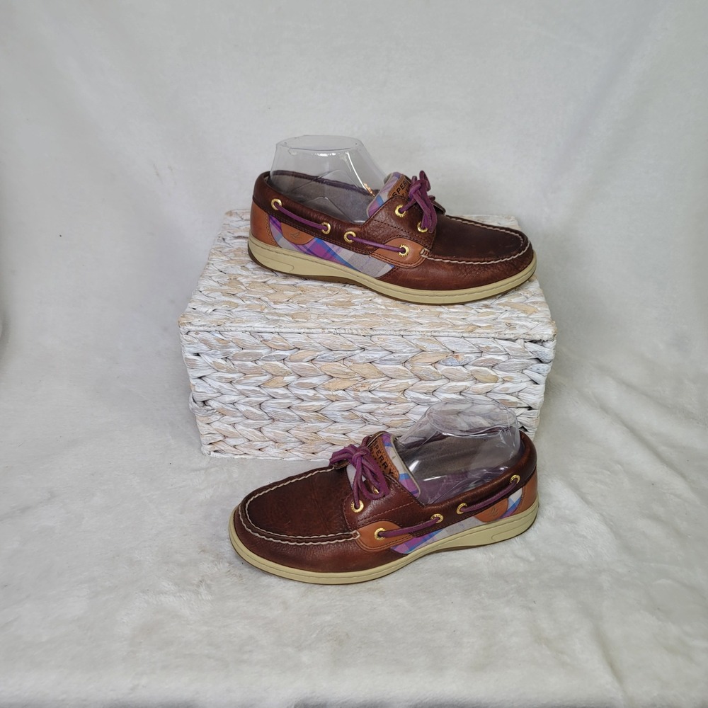 Sperry Top Sider Coastal Nautical Loafers Brown Leather Preppy Womans Size 7.5